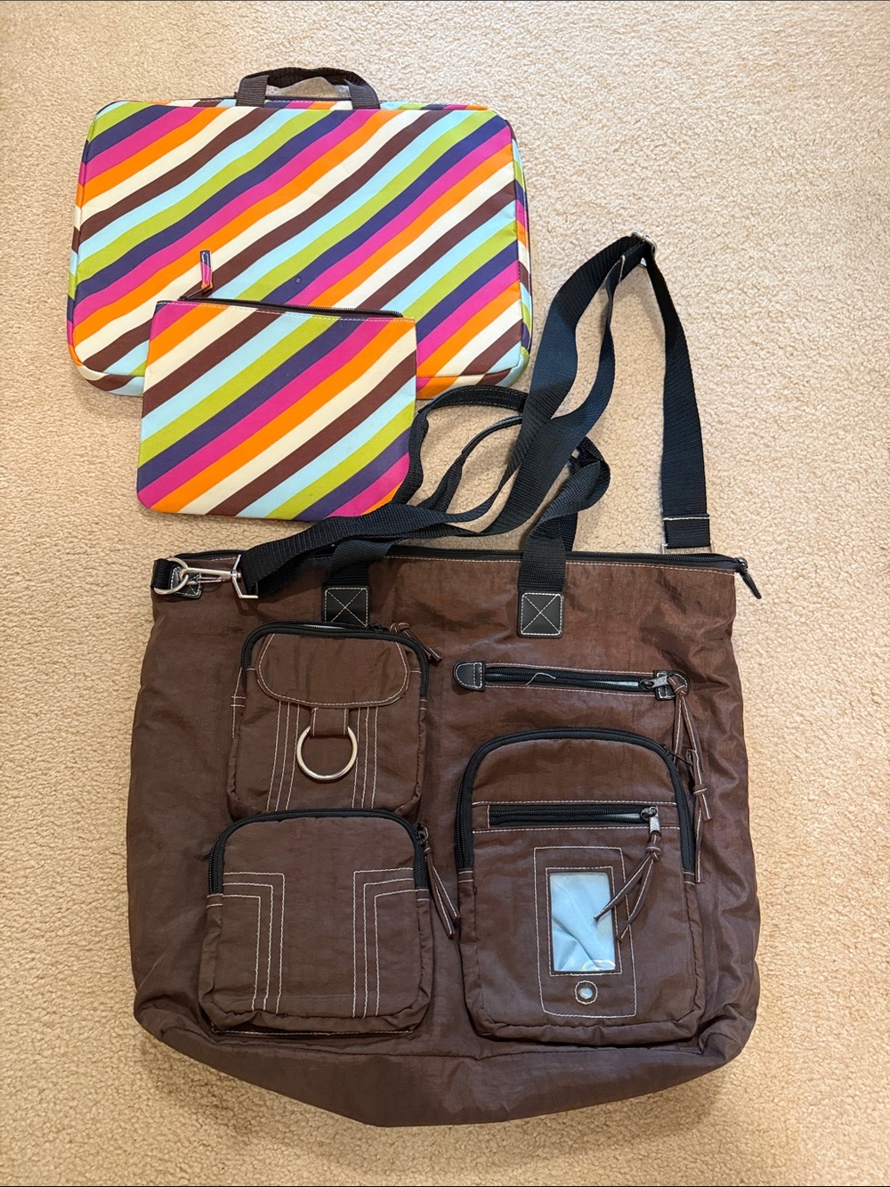 Lightweight Brown Laptop Computer Bag, Removable Laptop Carrier MISC Insert.
